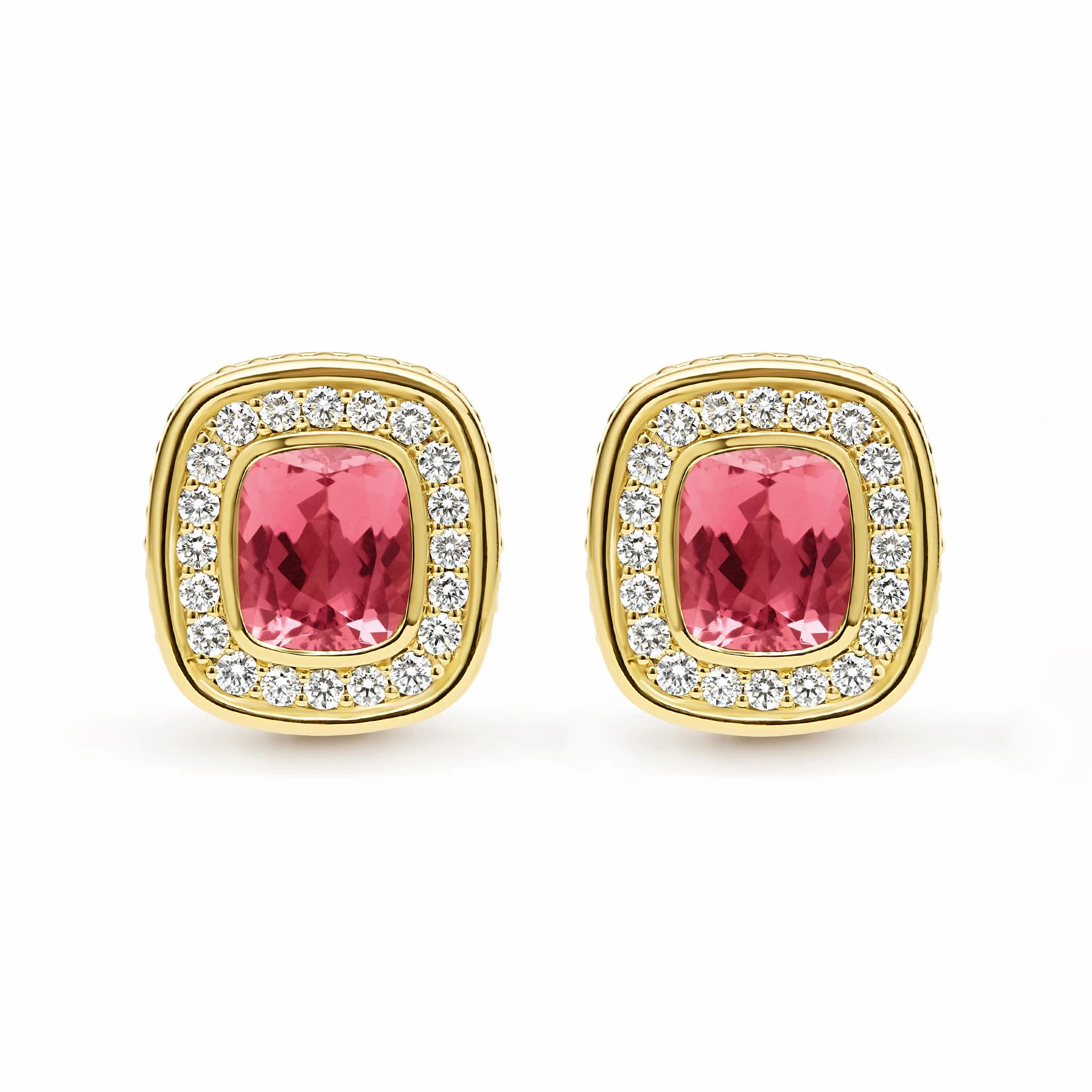 Studio 18K Gold Pink Tourmaline and Diamond Stud Earrings
