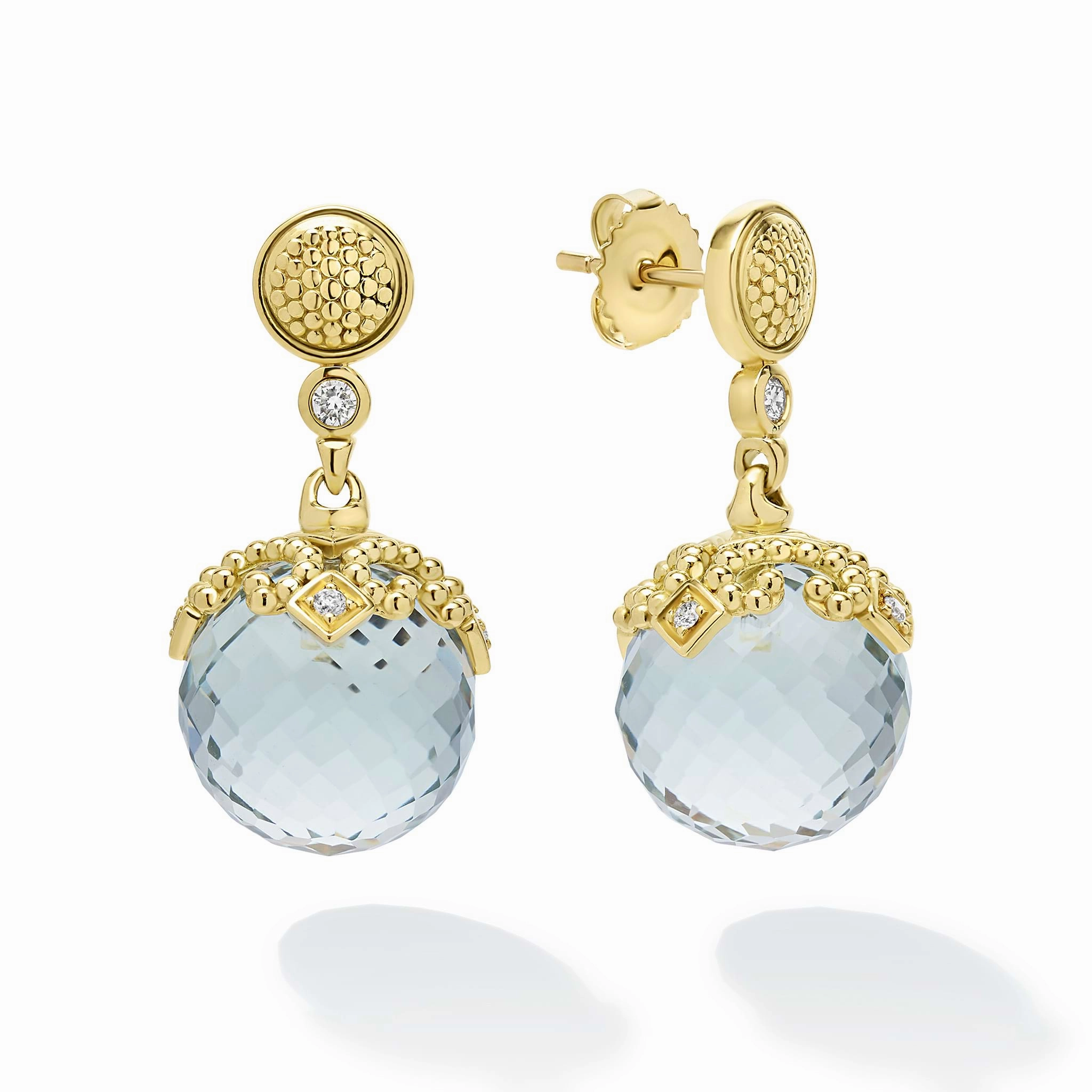 Studio 18K Gold Prasiolite and Diamond Drop Earrings