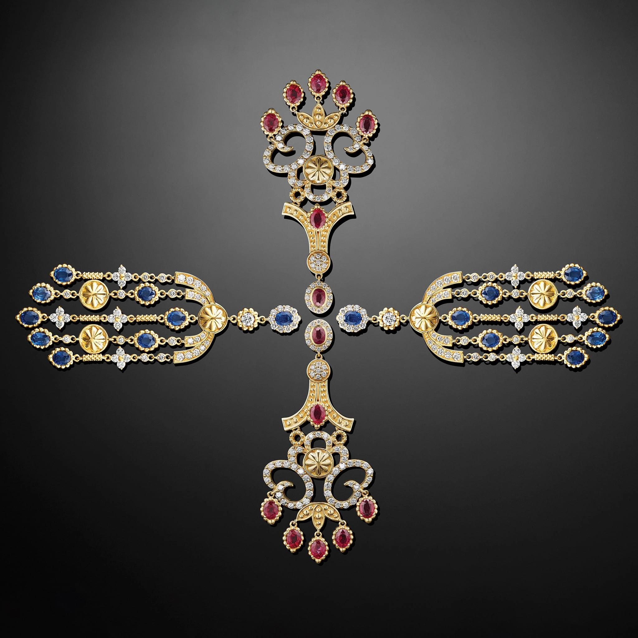 Studio 18K Gold Ruby and Diamond Chandelier Earrings