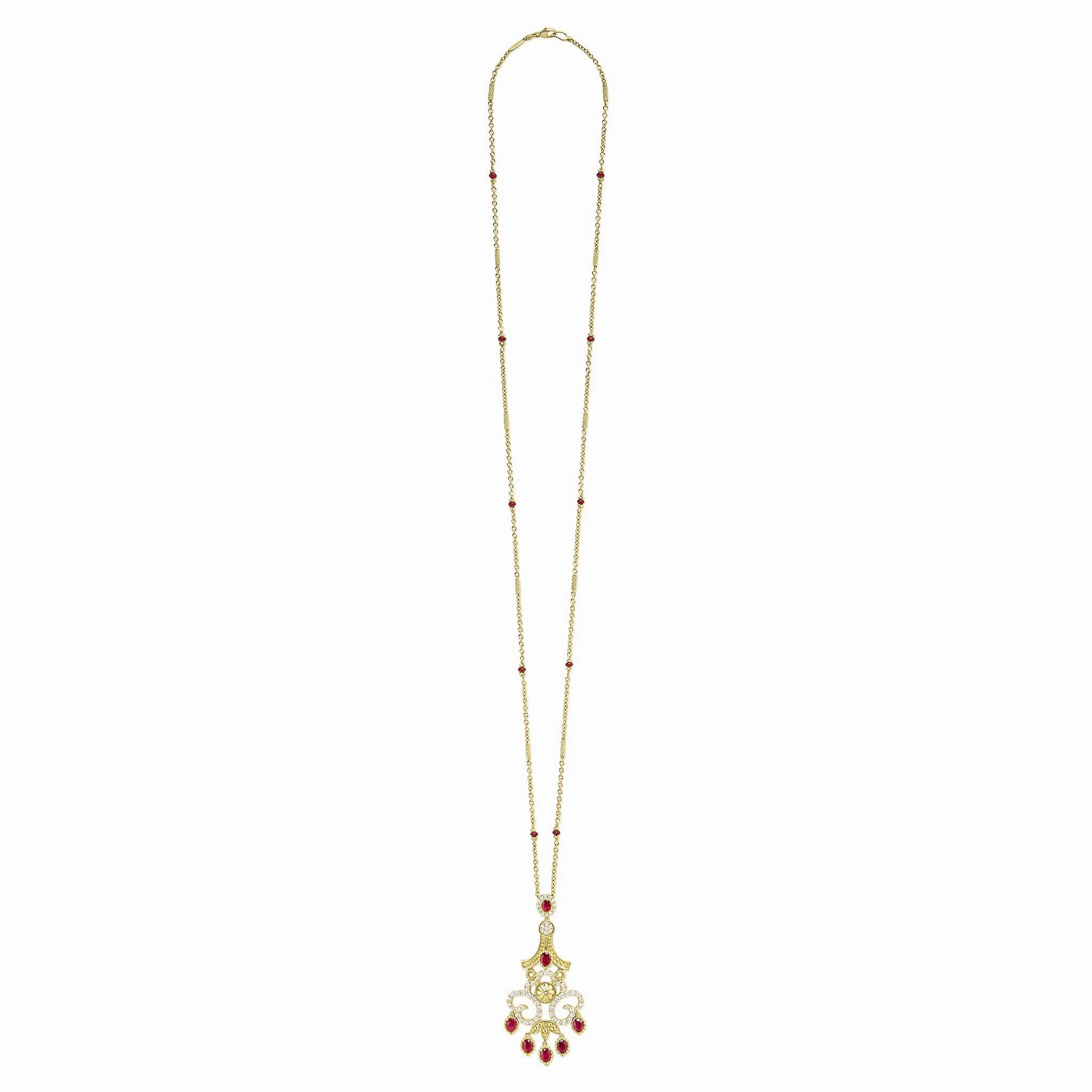 Studio 18K Gold Ruby and Diamond Chandelier Necklace