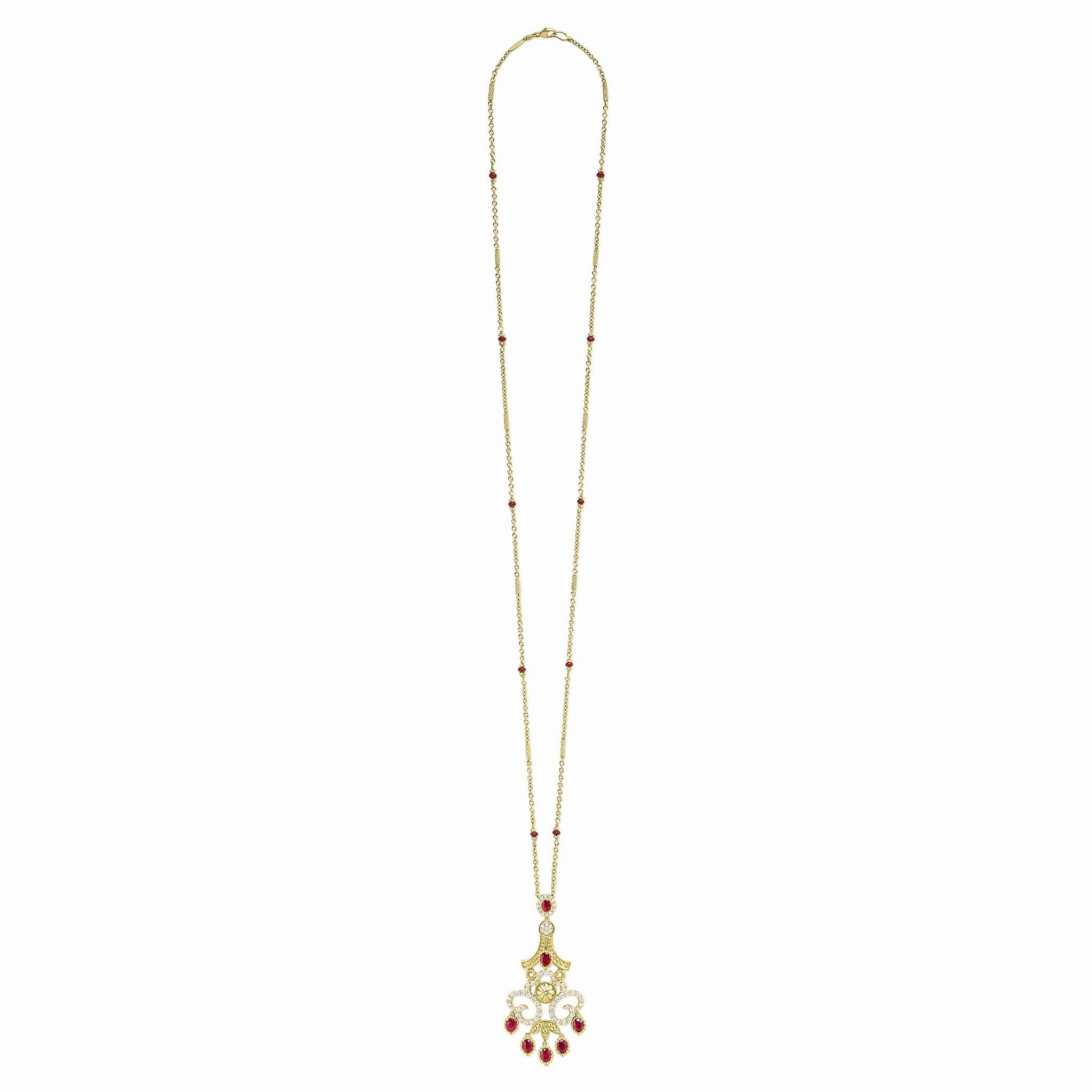Studio 18K Gold Ruby and Diamond Chandelier Necklace
