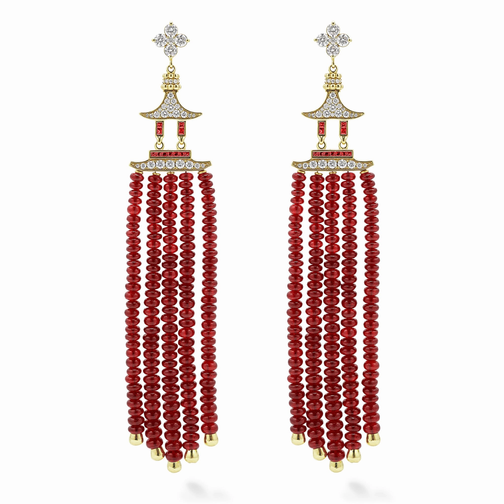 Studio 18K Gold Ruby and Diamond Drop Earrings