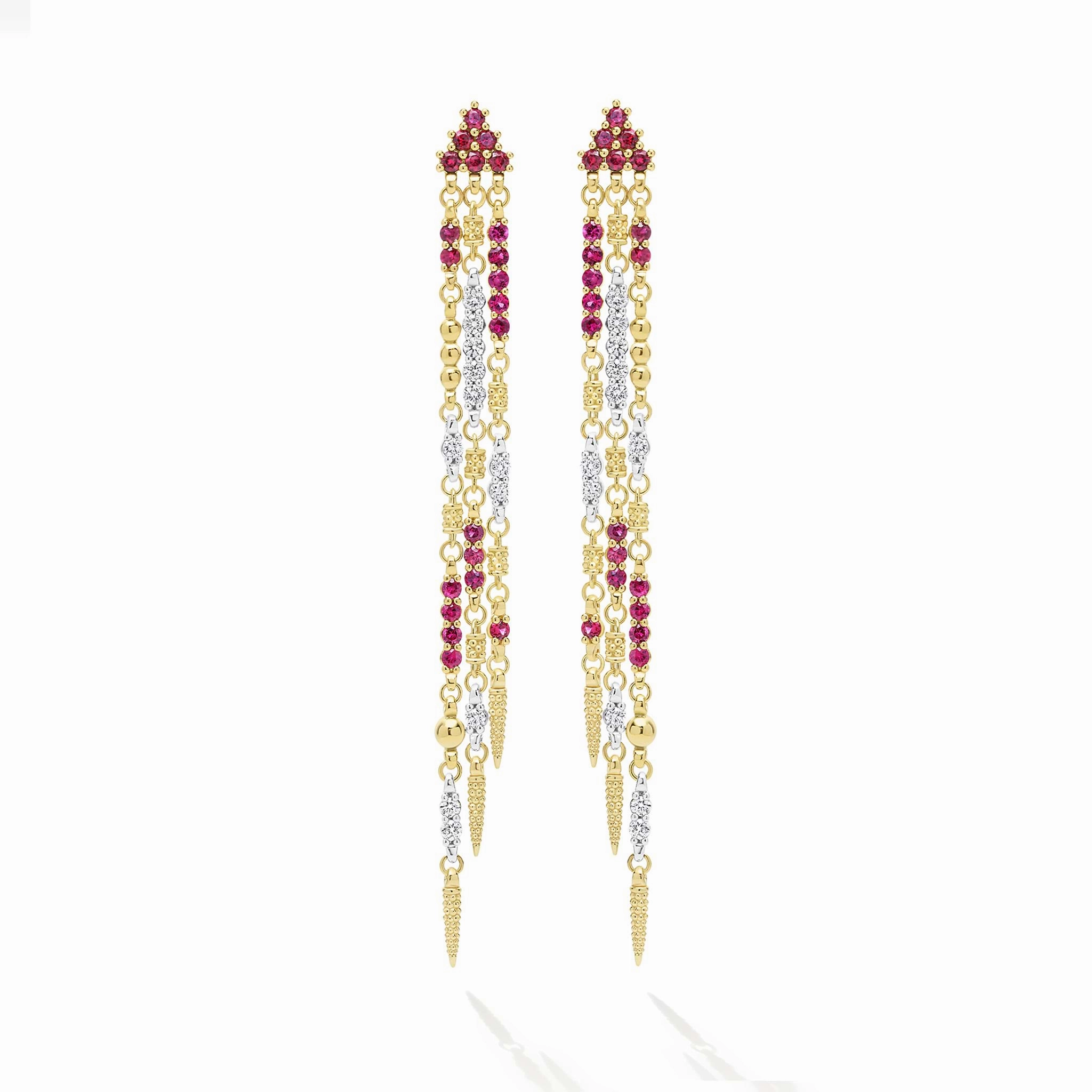 Studio 18K Gold Ruby and Diamond Drop Earrings