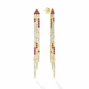 Studio 18K Gold Ruby and Diamond Drop Earrings