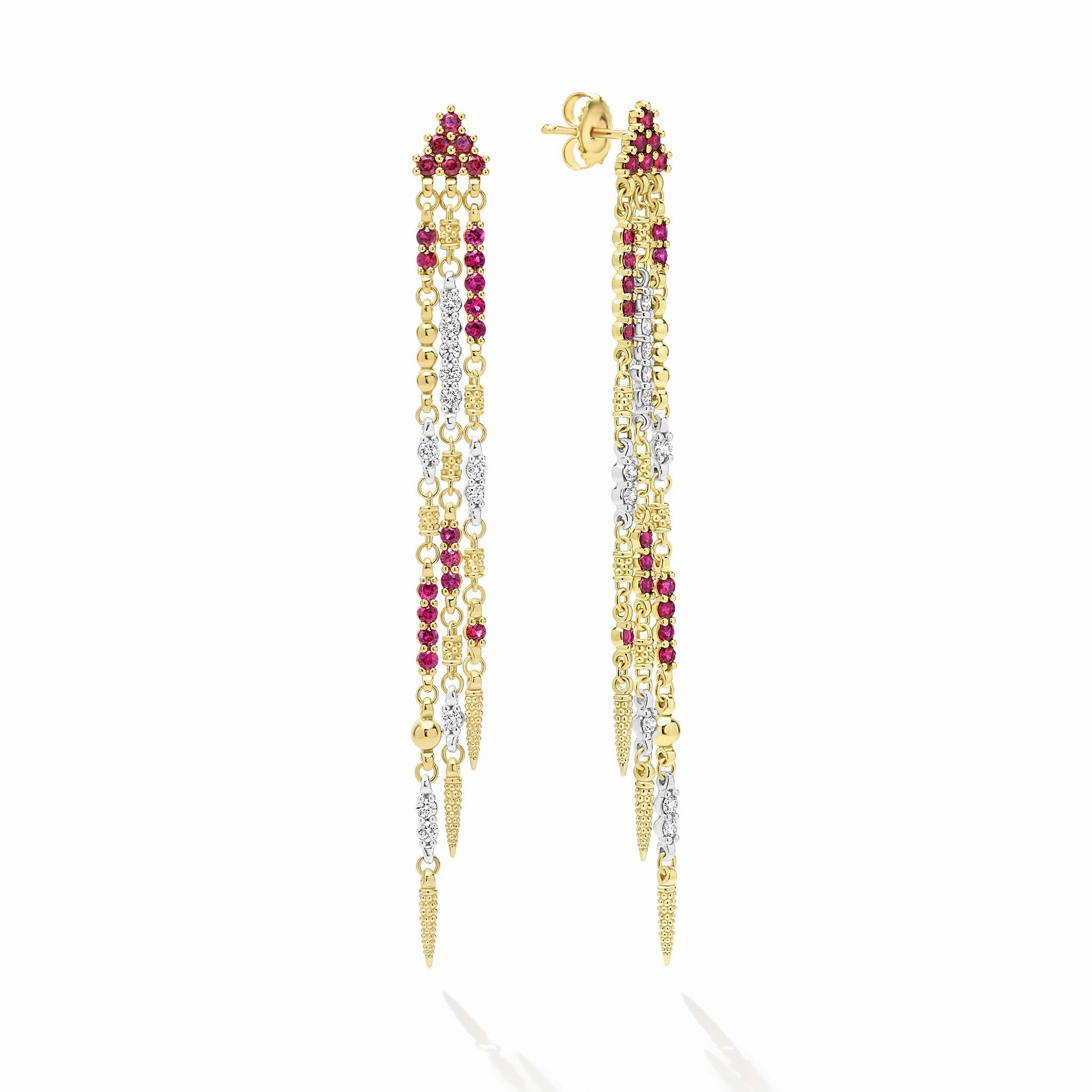 Studio 18K Gold Ruby and Diamond Drop Earrings