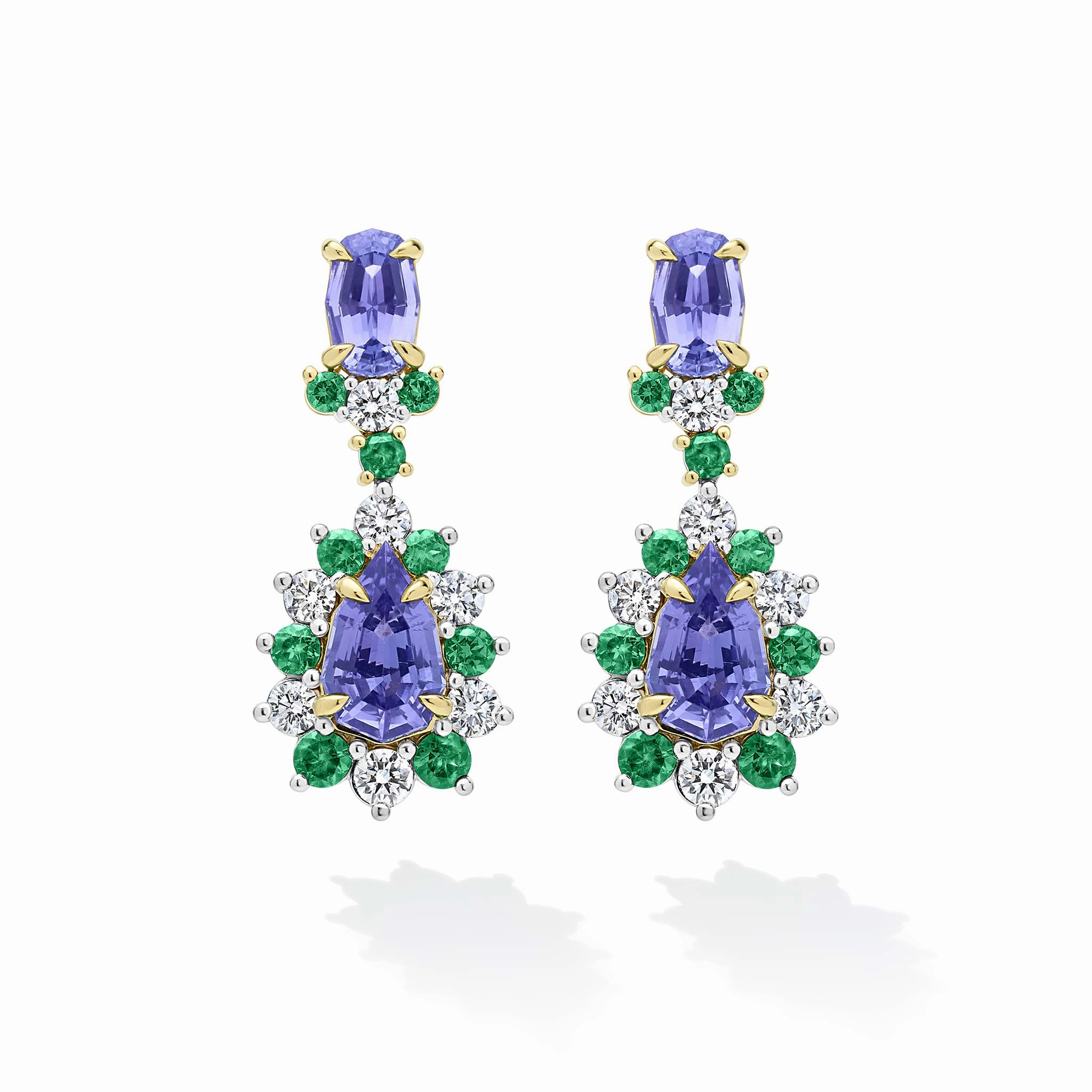 Studio 18K Gold Tanzanite and Tsavorite Garnet Drop Earrings