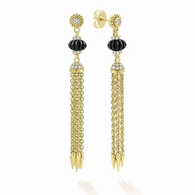Studio 18K Gold Tassel Earrings with Black Onyx and Diamonds