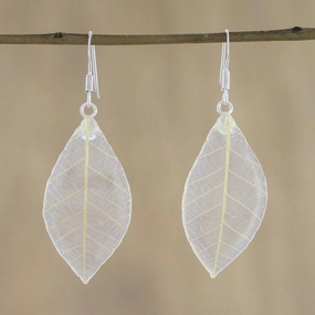 Stunning Nature in Straw Natural Leaf Dangle Earrings in Straw from Thailand