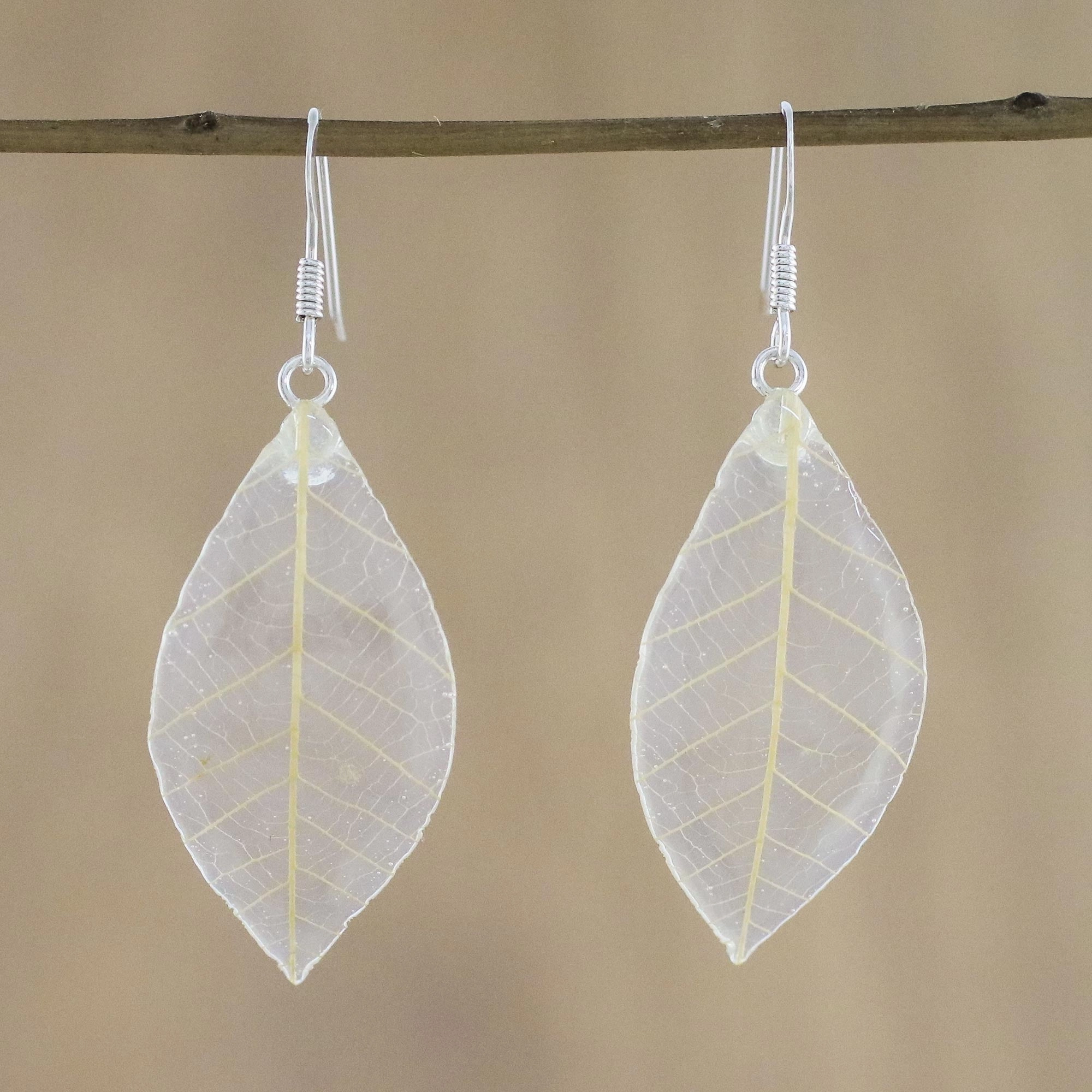Stunning Nature in Straw Natural Leaf Dangle Earrings in Straw from Thailand