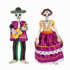 Sugar Skull Skeleton Man with Guitar or Woman Dancer Figurine 6.5" Decorative Mirror,Home Decor Mirror
