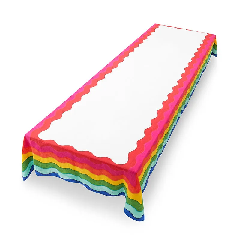 Summer Rainbow Linen Tablecloth 250cm x 165cm, Multi