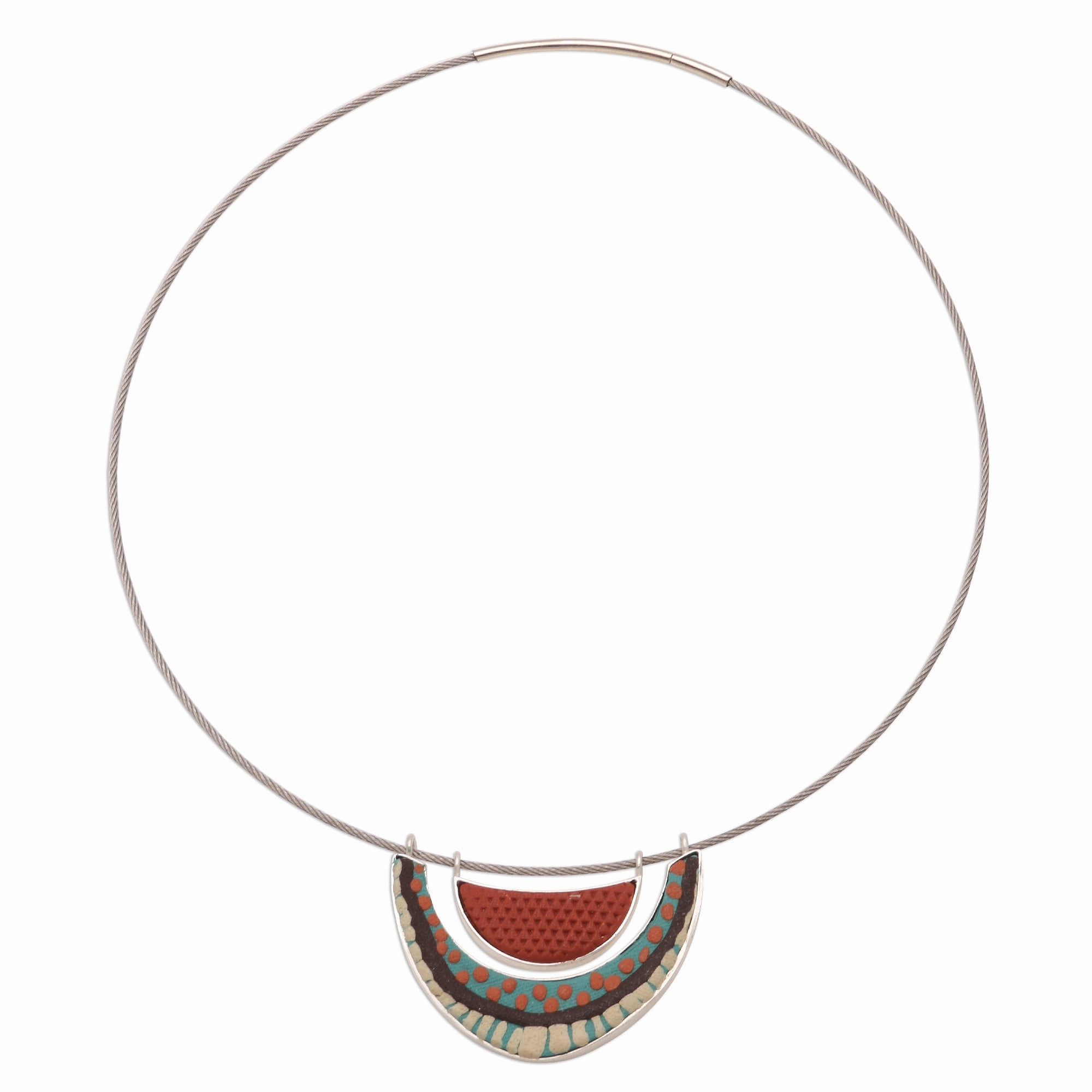 Summery Dots Sterling Silver and Polymer Clay Pendant Choker Necklace