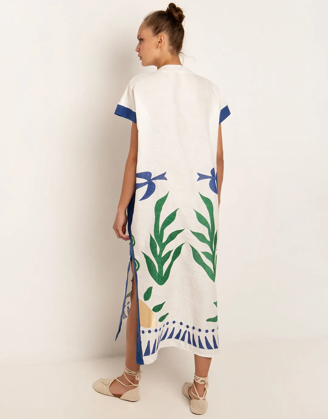Sun Midi Kaftan  - White Green and Blue