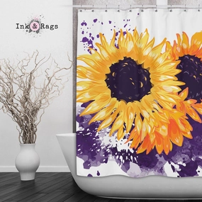 Sunflowers with a Splash of Purple Shower Curtains and Optional Bath Mats Lighting,Lamps Fixtures