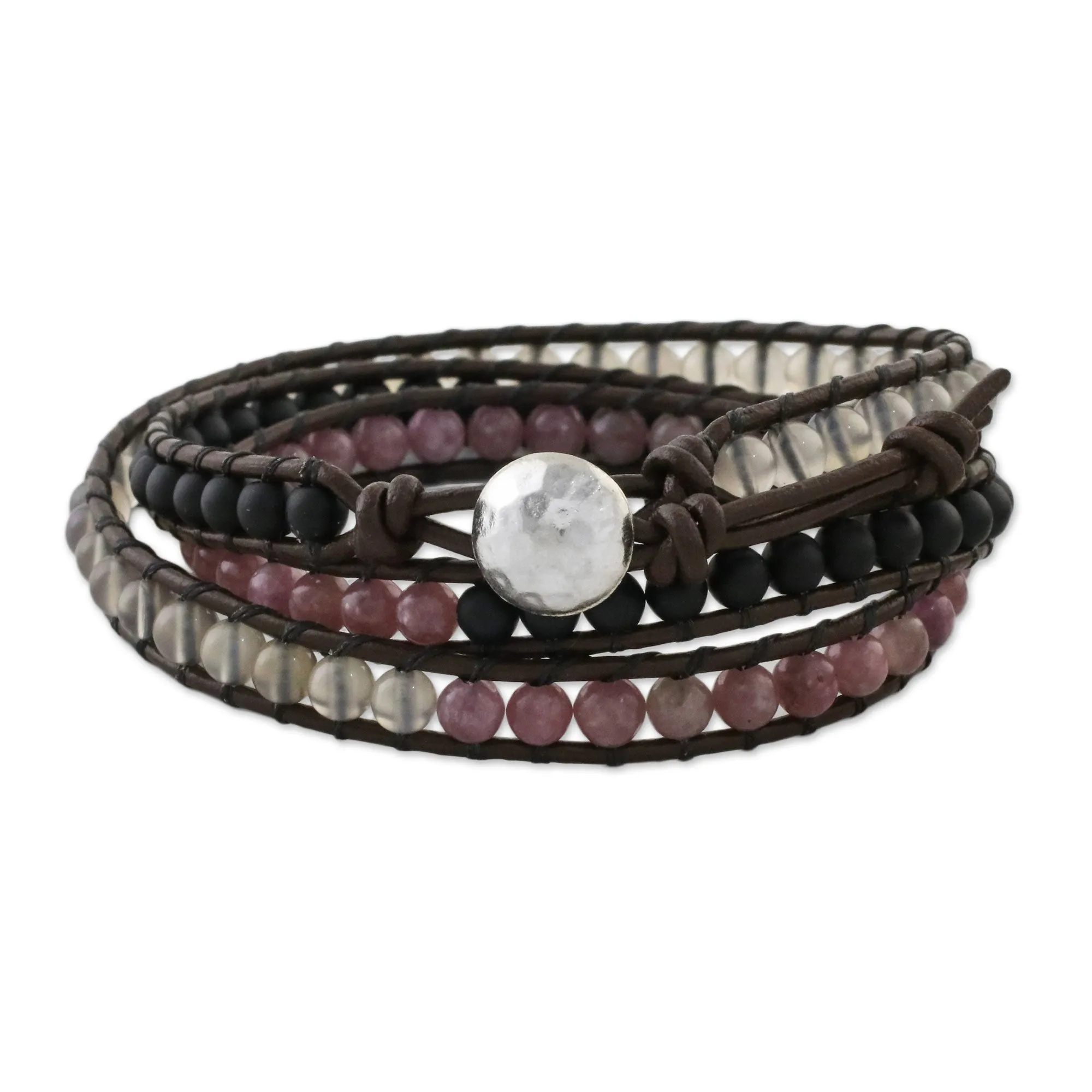 Sunrise Wanderlust Unisex Leather and Multi-Gemstone Beaded Wrap Bracelet
