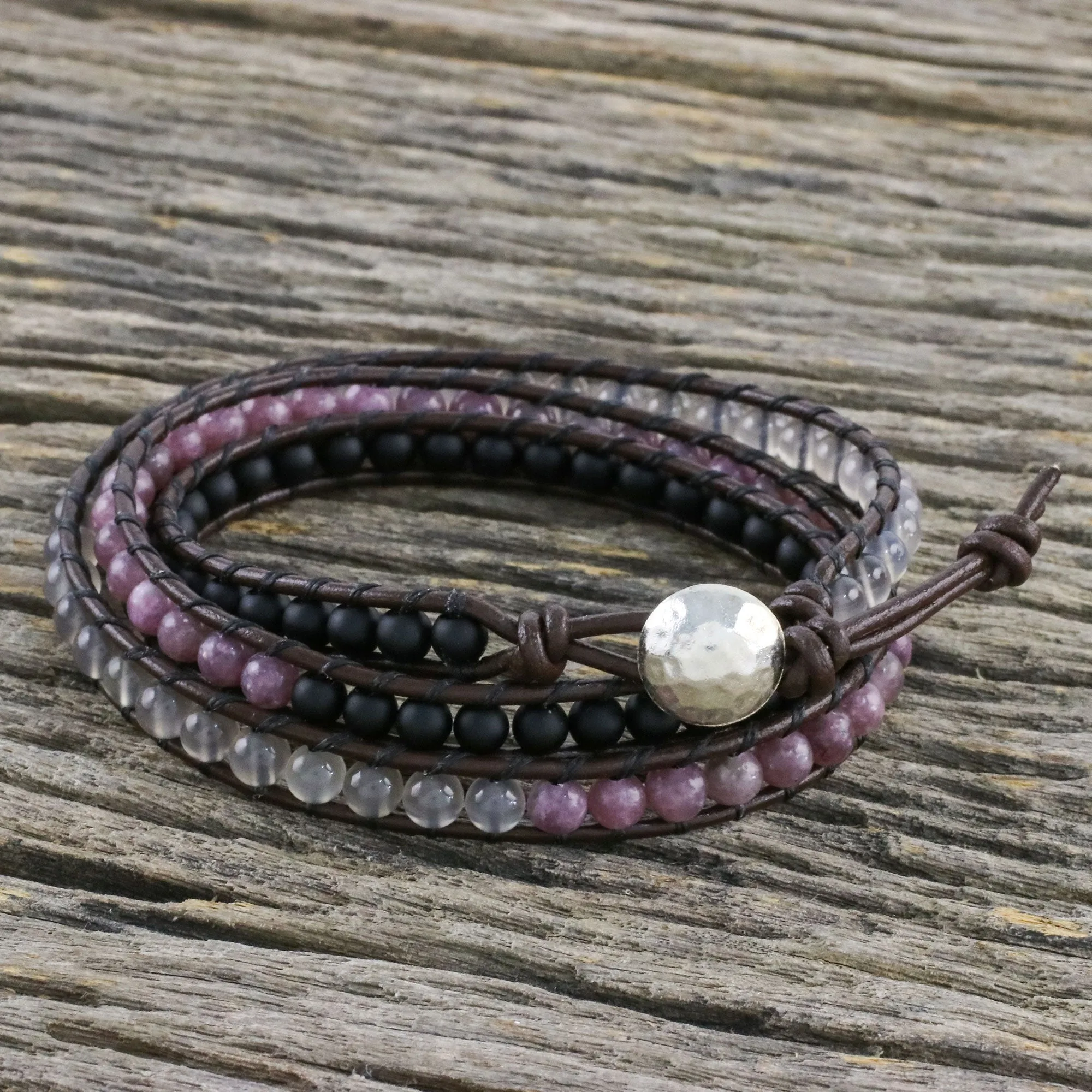 Sunrise Wanderlust Unisex Leather and Multi-Gemstone Beaded Wrap Bracelet