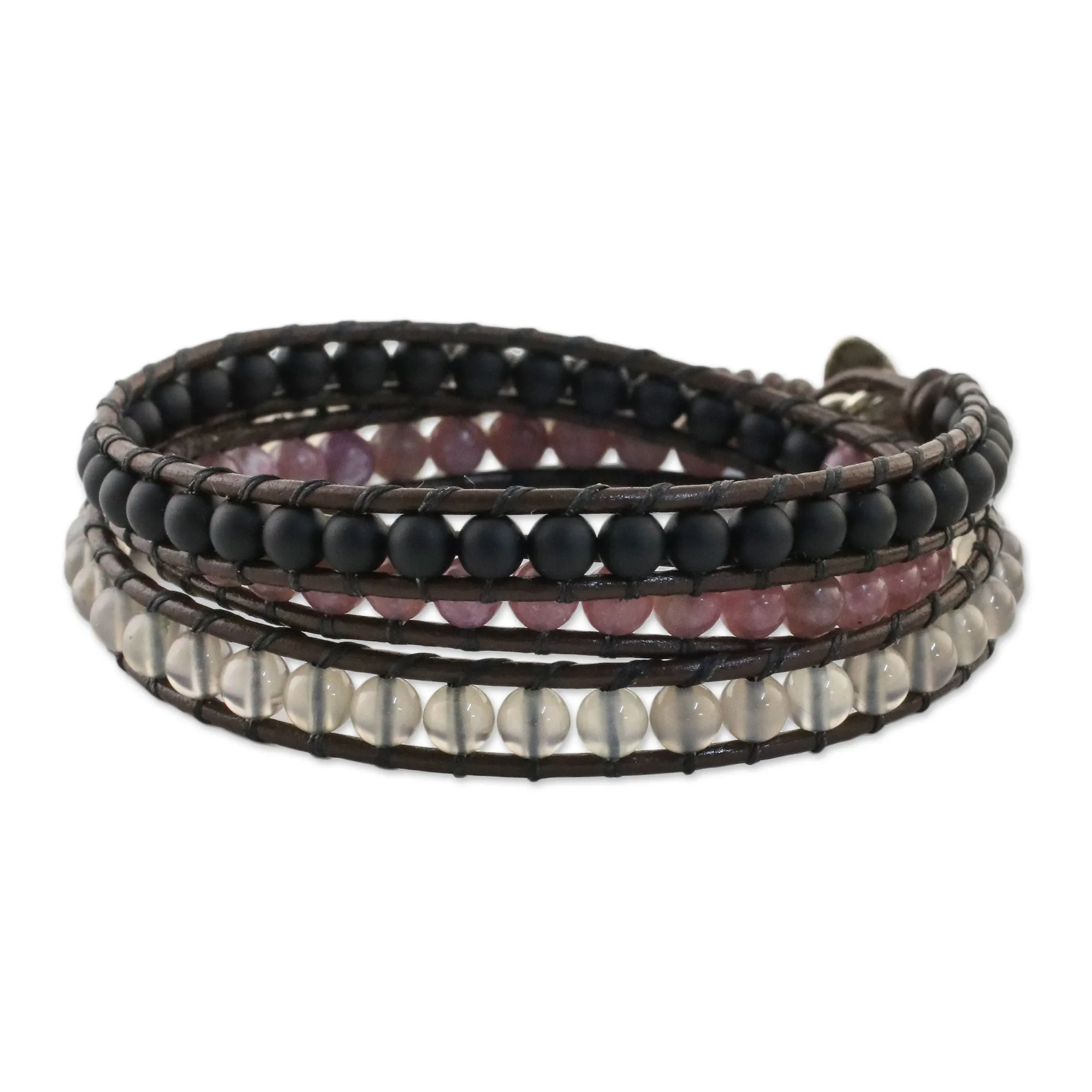 Sunrise Wanderlust Unisex Leather and Multi-Gemstone Beaded Wrap Bracelet