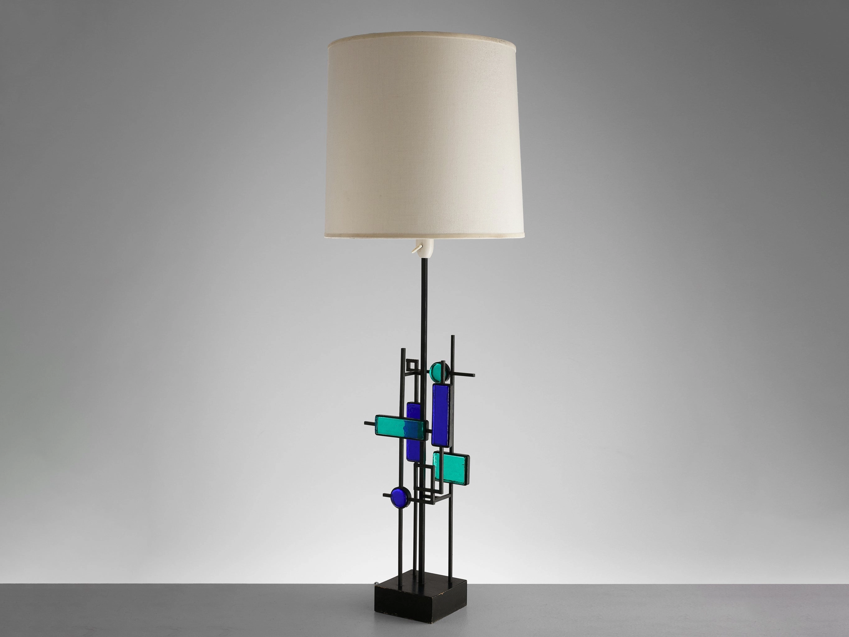 Svend Aage Holm Srensen Sculptural Table Lamp with Iron Frame and Glass