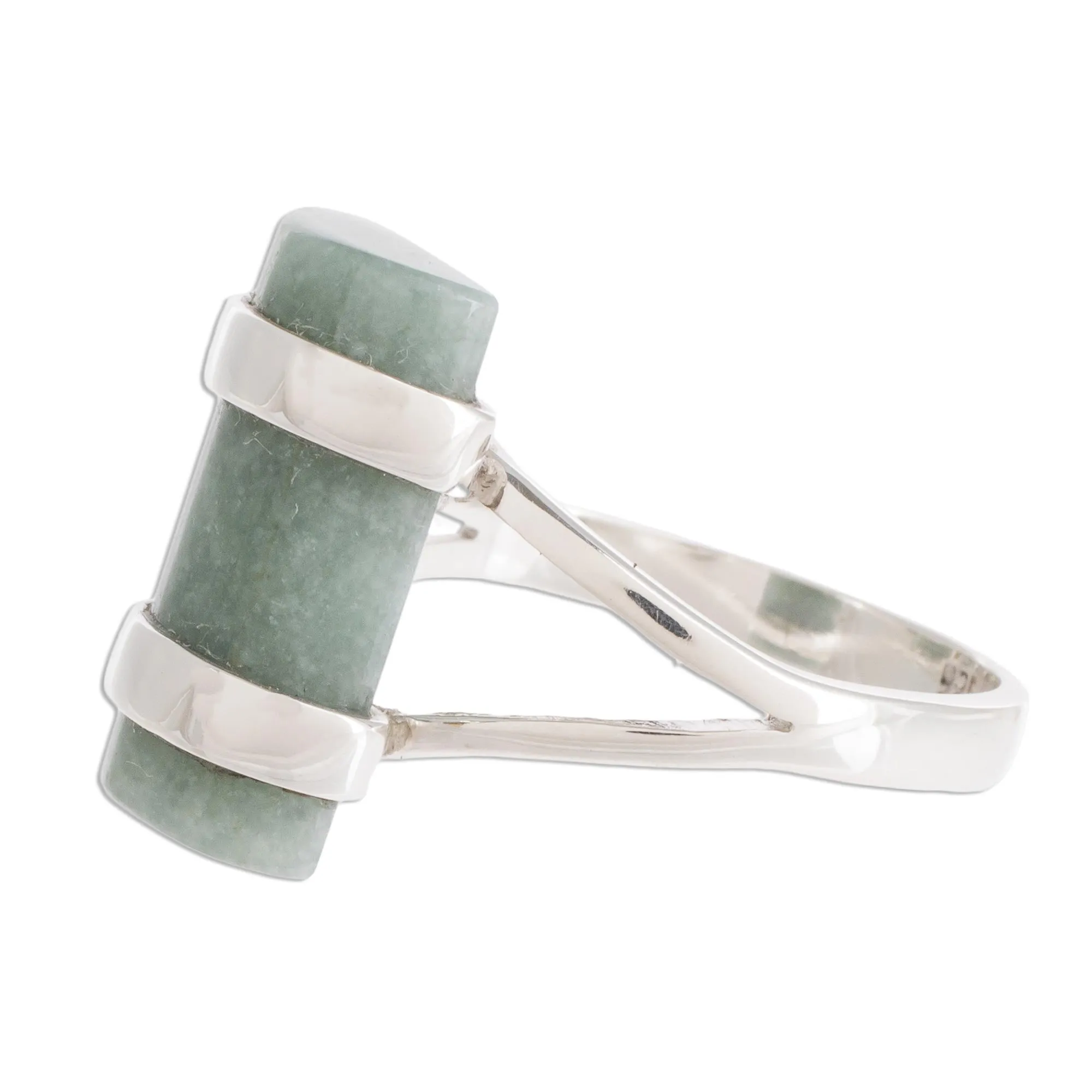 Sweet Maya in Apple Green Cylindrical Apple Green Jade Cocktail Ring from Guatemala