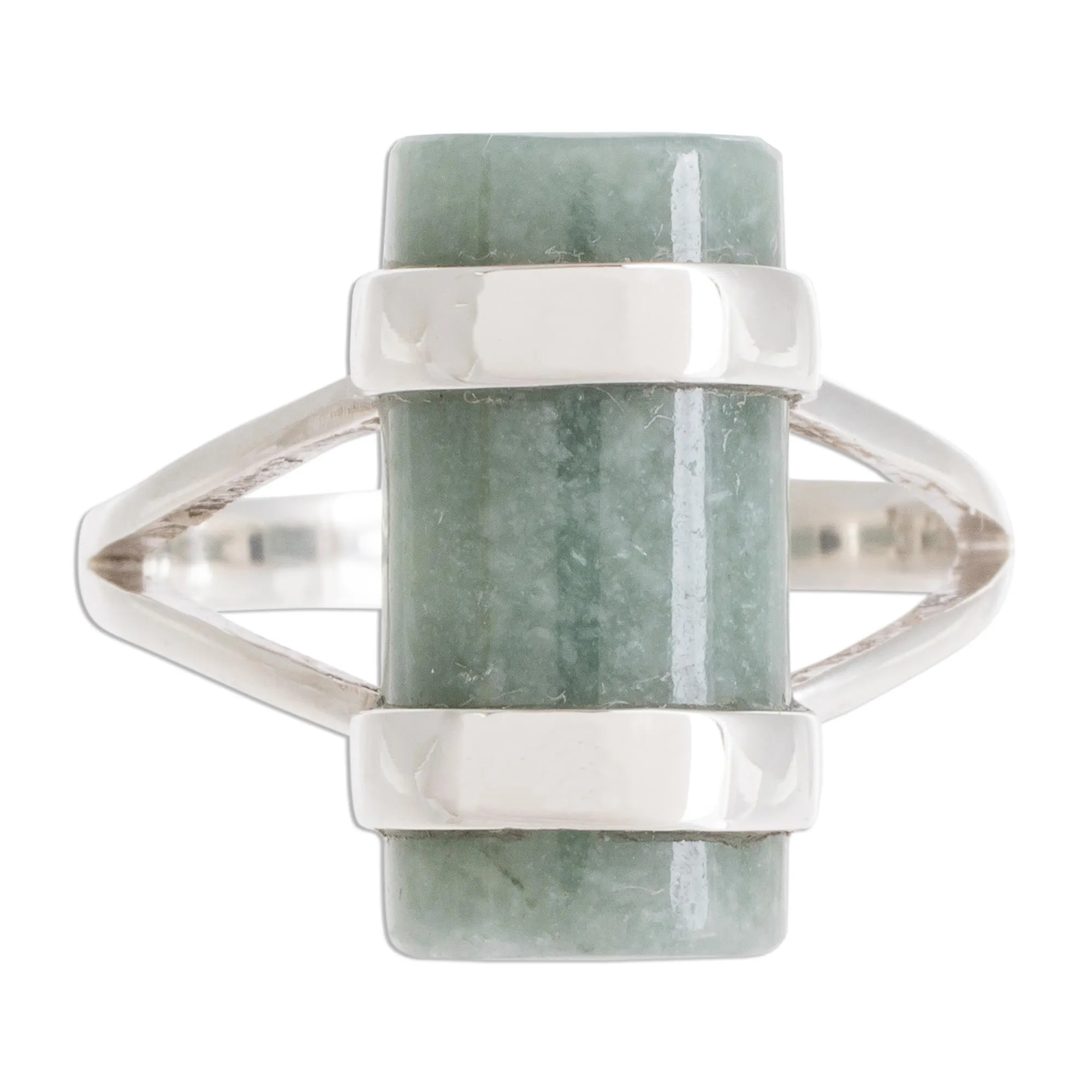 Sweet Maya in Apple Green Cylindrical Apple Green Jade Cocktail Ring from Guatemala
