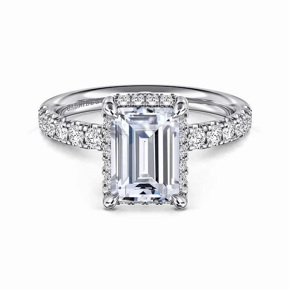 Talisa - 14K White Gold Emerald Cut Hidden Halo Diamond Engagement Ring (Setting Only)