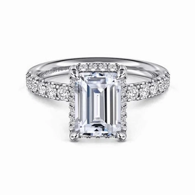 Talisa - 14K White Gold Emerald Cut Hidden Halo Diamond Engagement Ring (Setting Only)