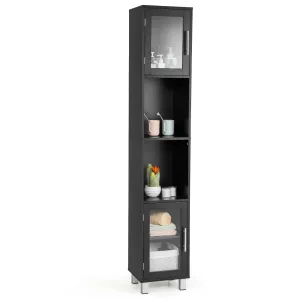 Tall Bathroom Cabinet, Home Bedroom Living Room Wood Linen Storage Cabinet Free Standing bathroom organizer, toilet brush holder
