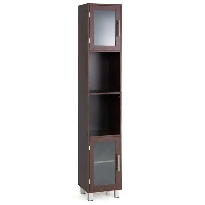 Tall Bathroom Cabinet, Home Bedroom Living Room Wood Linen Storage Cabinet Free Standing