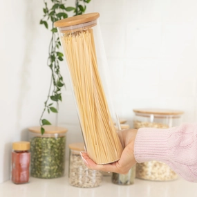 Tall Bamboo Glass Storage Jar - 1.2L Figurines,Decorative Ornaments