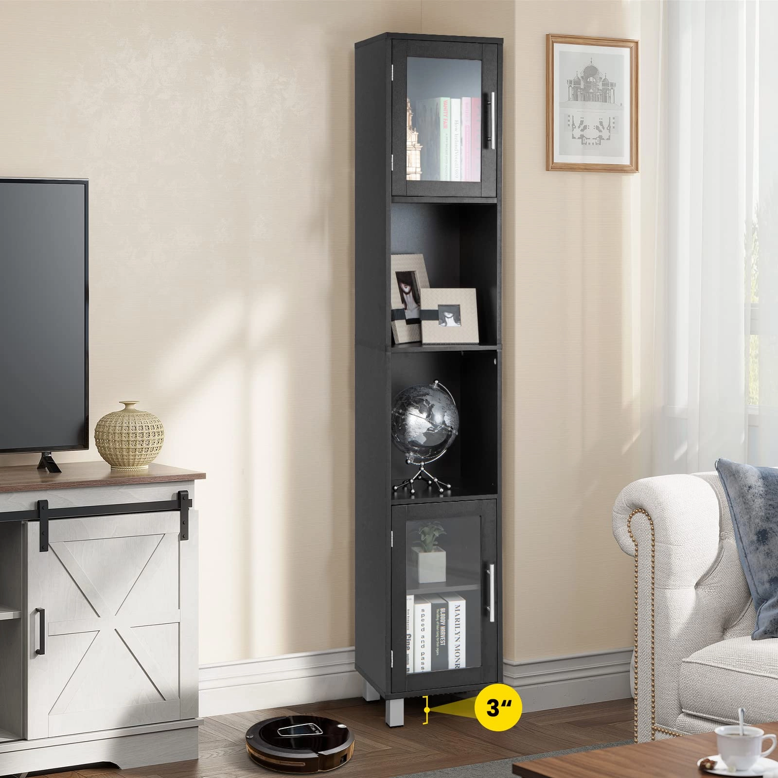 Tall Bathroom Cabinet, Home Bedroom Living Room Wood Linen Storage Cabinet Free Standing