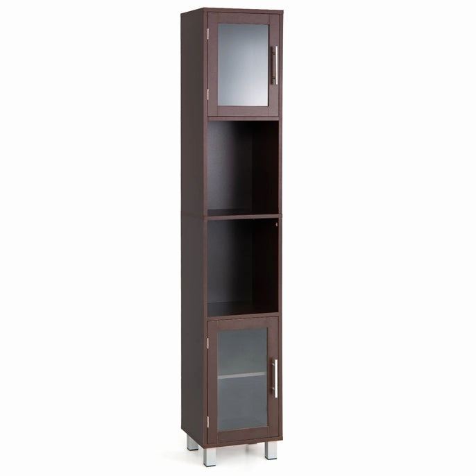 Tall Bathroom Cabinet, Home Bedroom Living Room Wood Linen Storage Cabinet Free Standing