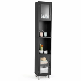 Tall Bathroom Cabinet, Home Bedroom Living Room Wood Linen Storage Cabinet Free Standing bathroom organizer, toilet brush holder