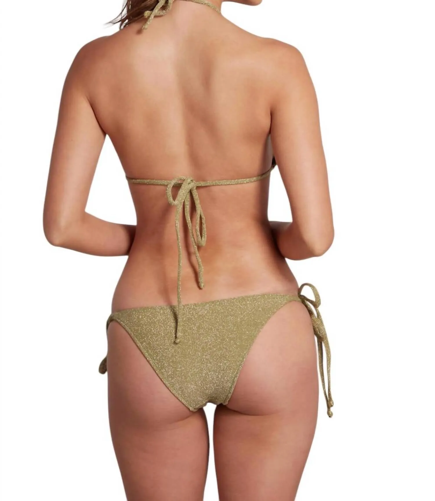 Tamara Tie Side Triangle Bikini Bottom In Lurex Green