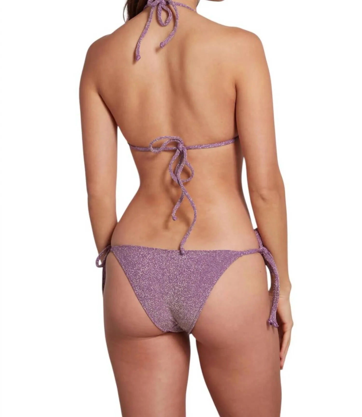 Tamara Triangle Bikini Top With Removable Pads In Lurex Lilac
