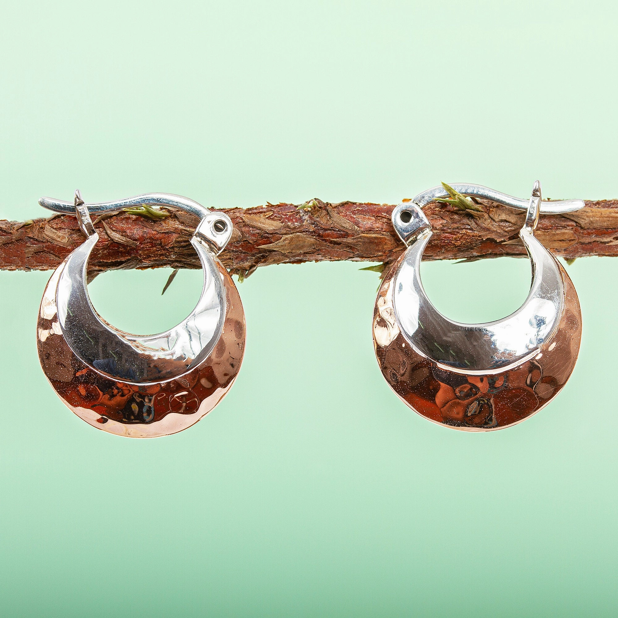 Taxco Mix Hoop Earrings with Sterling Silver and Copper