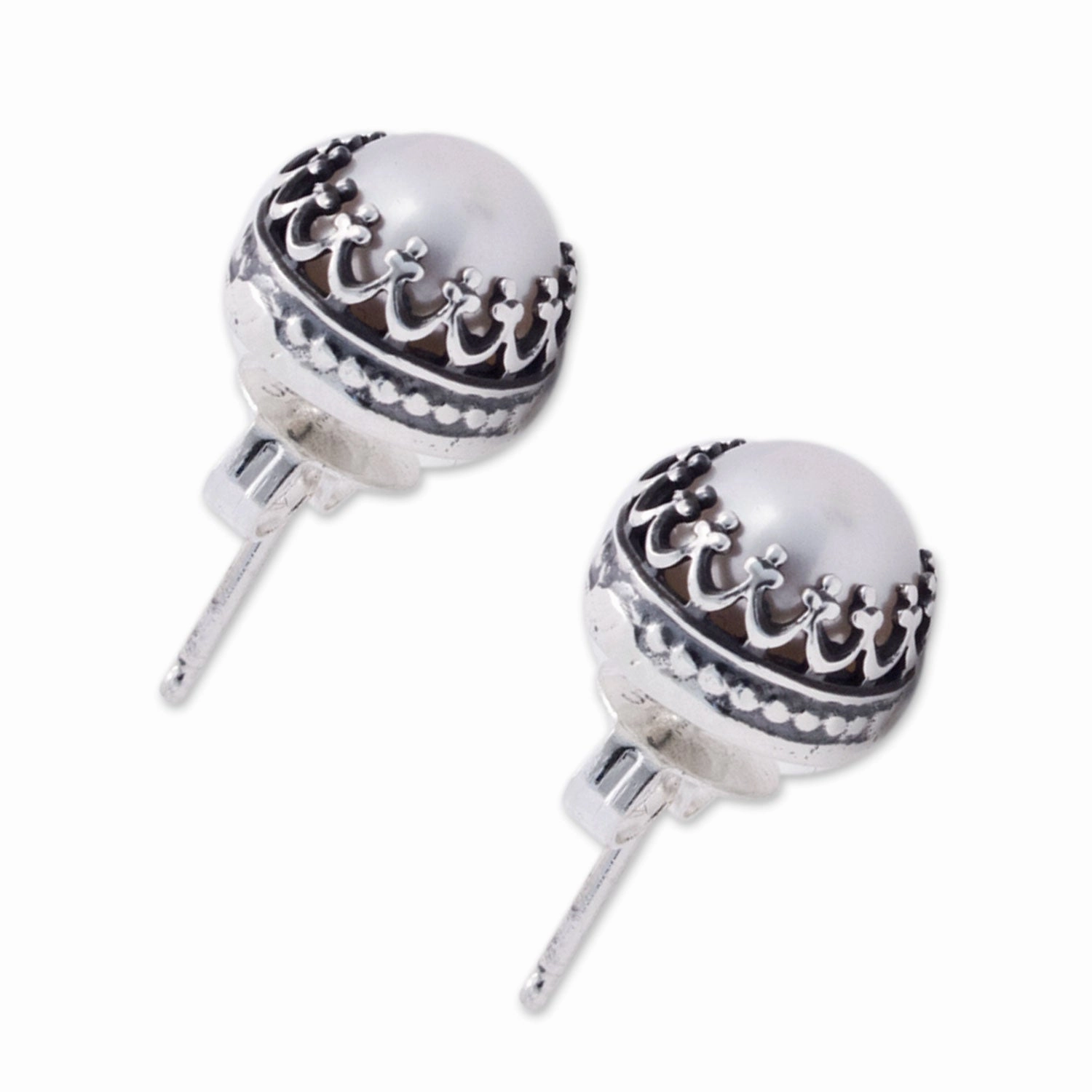 Taxco Royalty Hand Crafted Bridal Earrings Fine Silver with Pearls