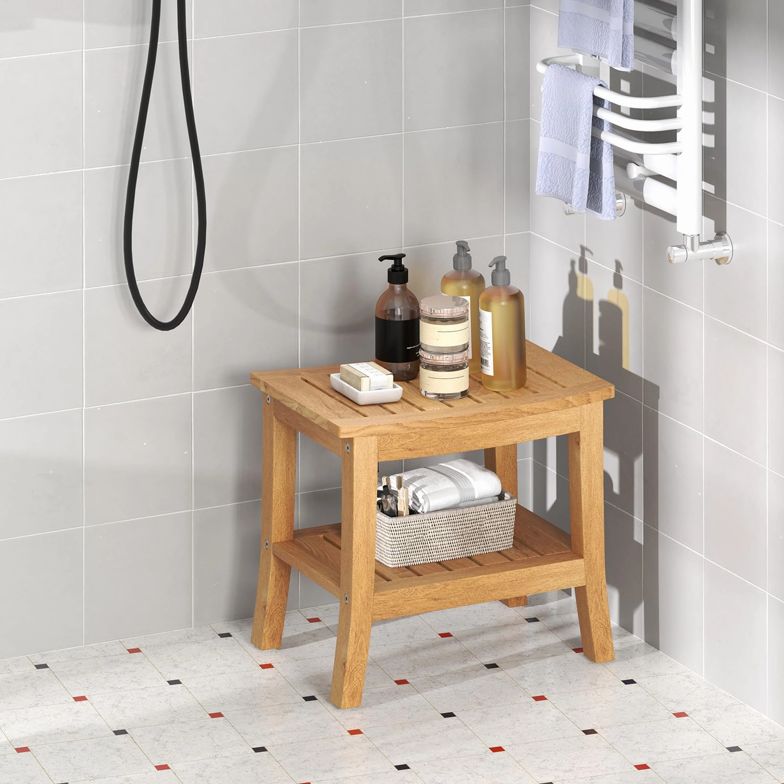 Teak Shower Bench with Shelf