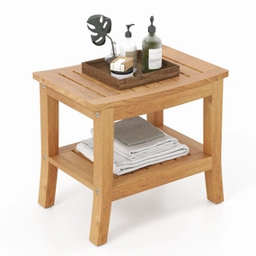 Teak Shower Bench with Shelf bench seat, tufted bench