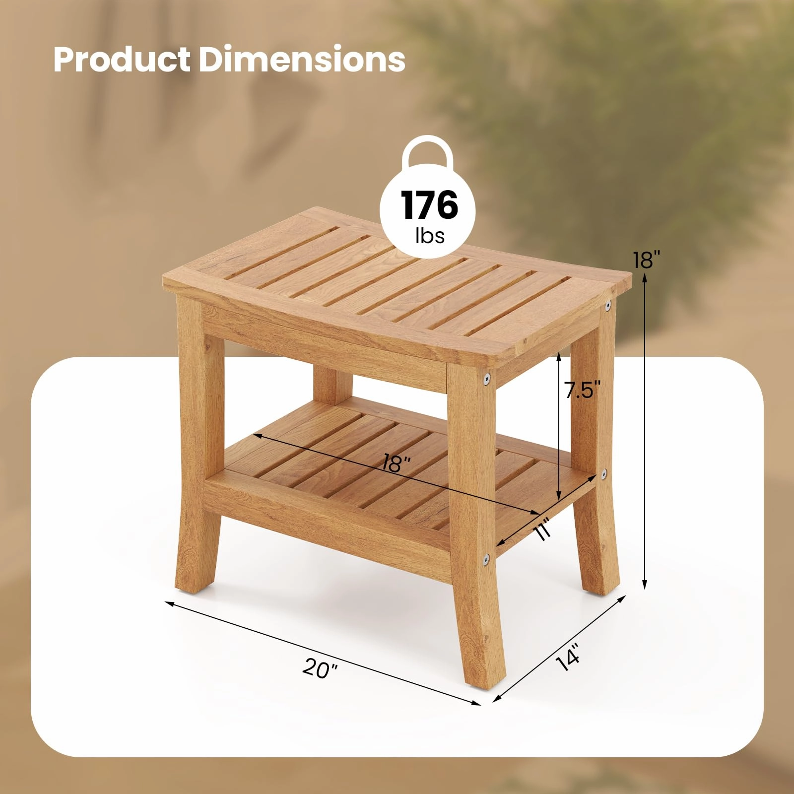 Teak Shower Bench with Shelf