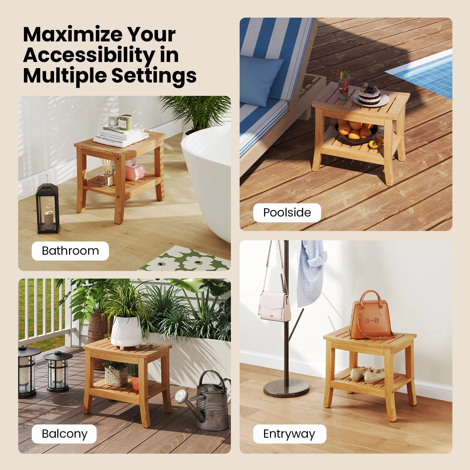 Teak Shower Bench with Shelf