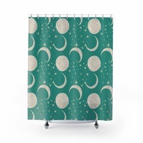 Teal Green Shower Curtain | Boho Bohemian | Sun Moon Celestial Stars Lighting,Home Lighting