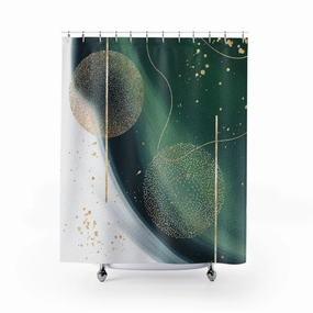 Teal Green Shower Curtain | Geometric, White Gold Beige Lighting,Home Lighting