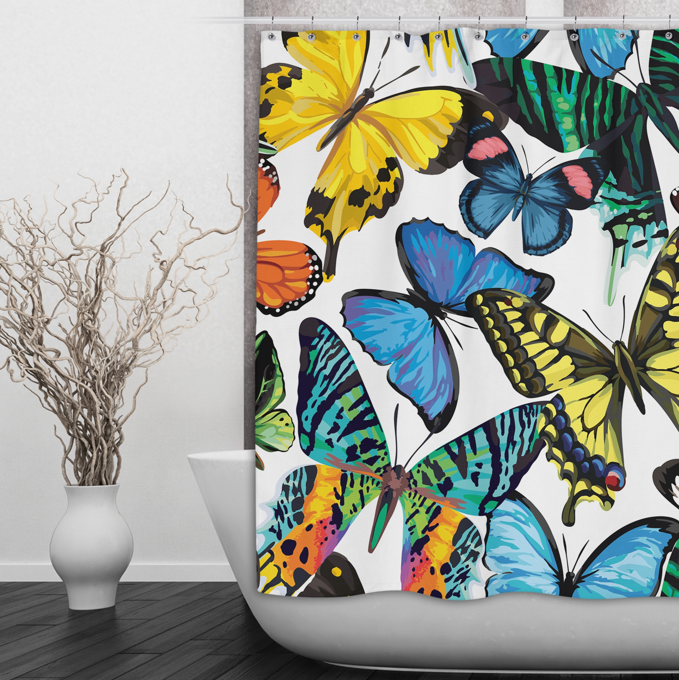 Technicolor Butterfly Shower Curtains and Optional Bath Mats Lighting,Lamps Fixtures