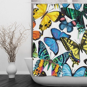 Technicolor Butterfly Shower Curtains and Optional Bath Mats Lighting,Lamps Fixtures
