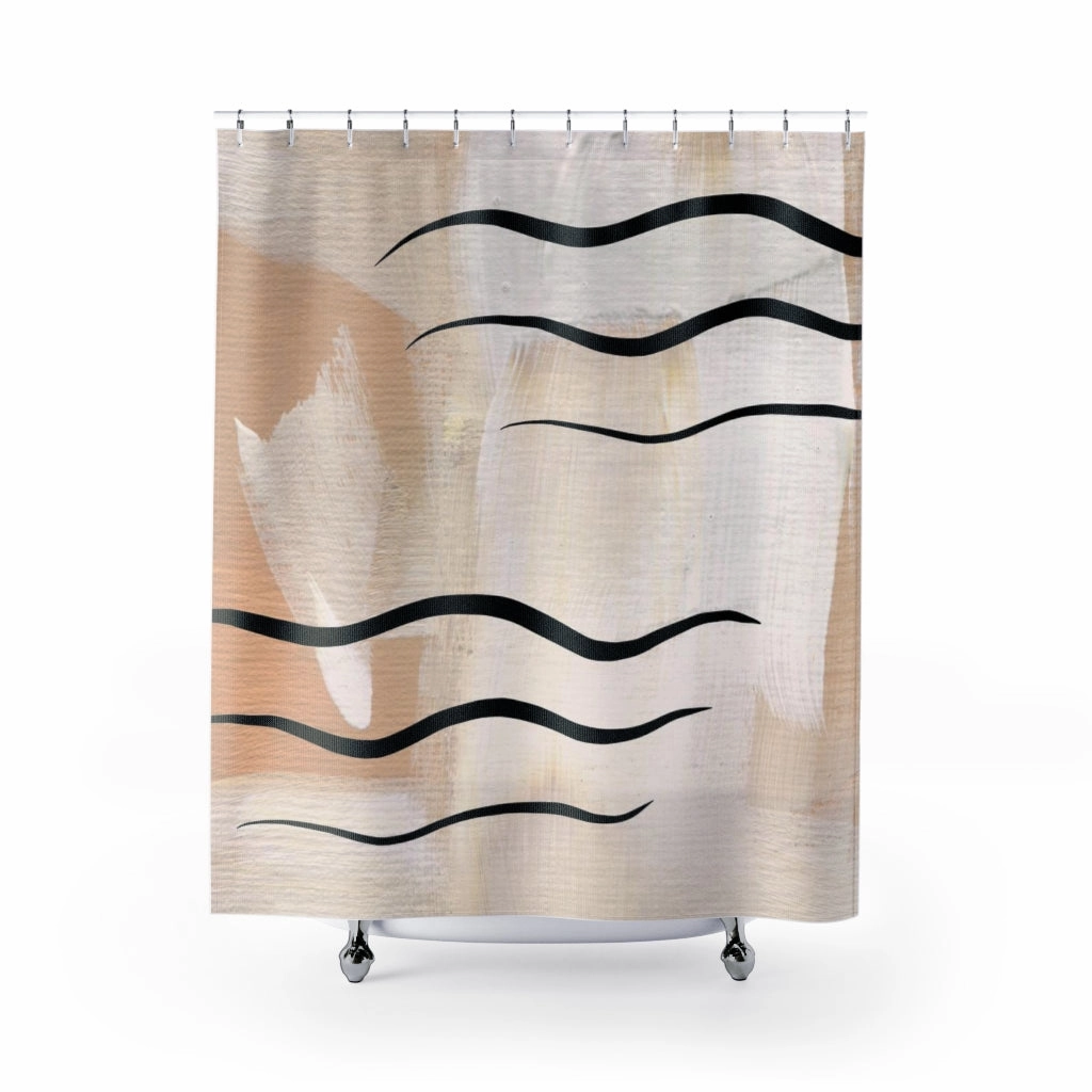 Terracotta Shower Curtain | Beige Cream | One Line Art Lighting,Home Lighting