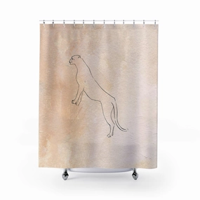 Terracotta Shower Curtain | Beige Cream Cat | One Line Art Lighting,Home Lighting