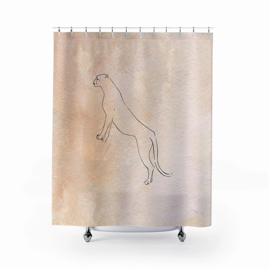 Terracotta Shower Curtain | Beige Cream Cat | One Line Art Lighting,Home Lighting