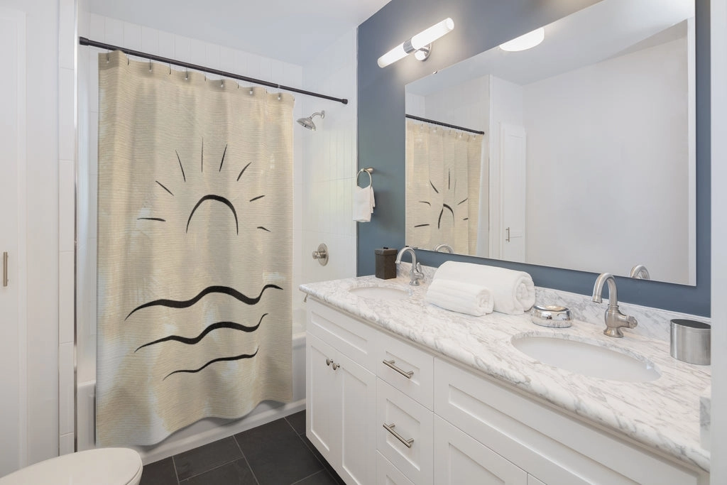 Terracotta Shower Curtain | Beige Cream Sunrise | One Line Art