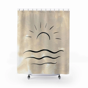 Terracotta Shower Curtain | Beige Cream Sunrise | One Line Art Lighting,Home Lighting
