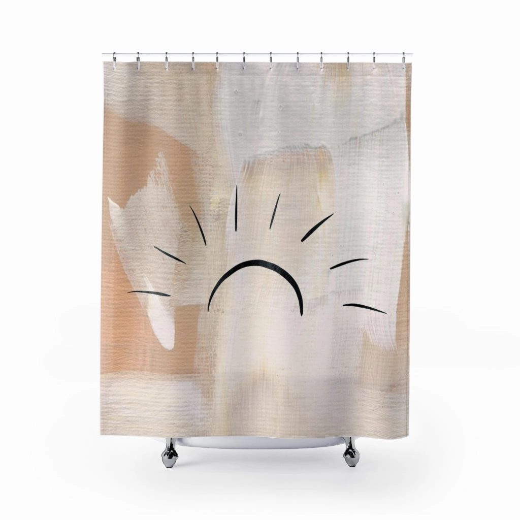 Terracotta Shower Curtain | Burnt Orange White Cream Sunrise Lighting,Home Lighting